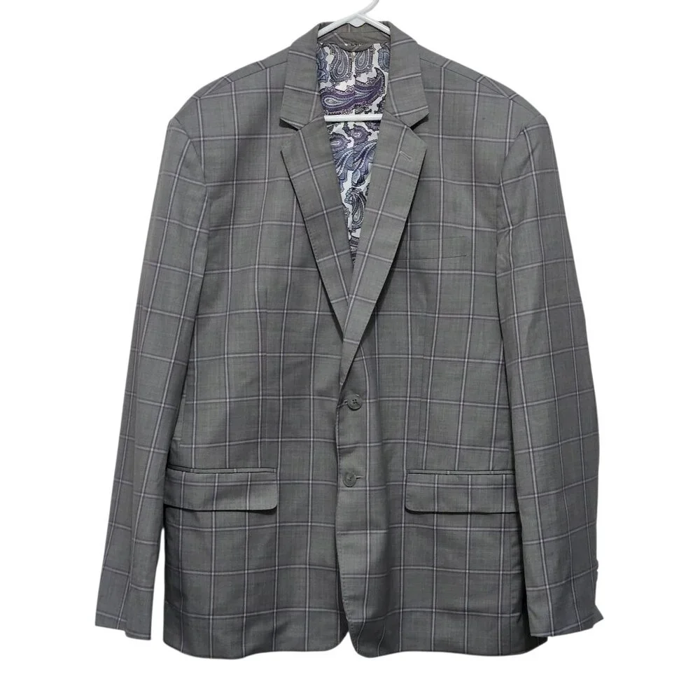 Men's Custom Tailored Grey Purple & White Plaid 2 Button Sports Jacket Blazer
